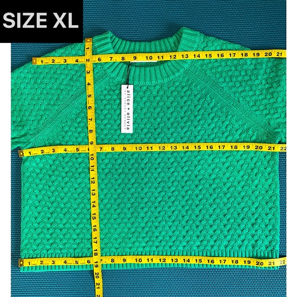 Alice + Olivia Leta Textured & Woven Pullover Mint Kelly Green Sweater - Picture 12 of 16